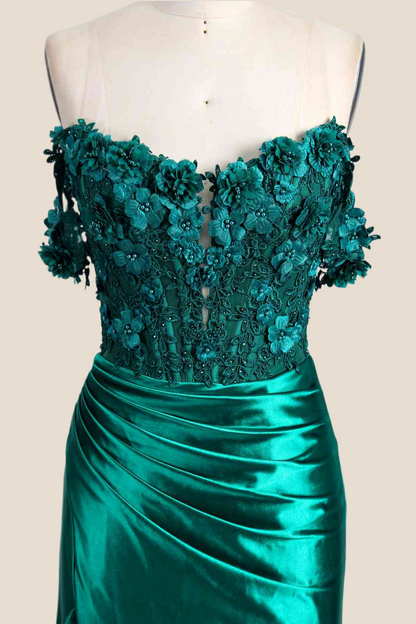 Off the Shoulder Floral Appliques Ruched Mermaid Formal Dress