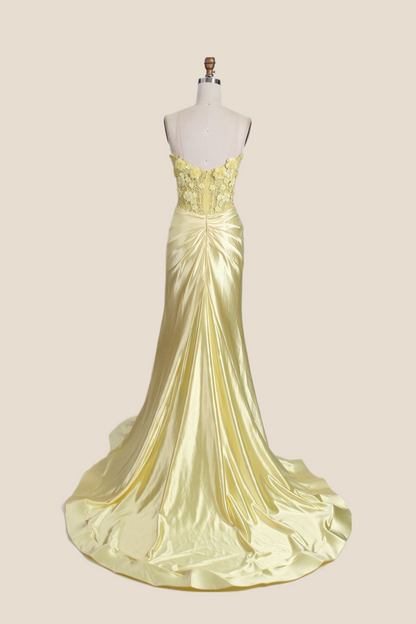 Off the Shoulder Floral Appliques Ruched Mermaid Formal Dress