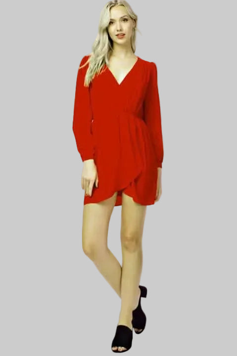 Hannah Cranberry Red Long Sleeve Wrap Dress