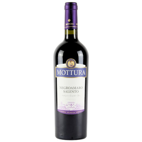 Mottura Negroamaro Salento wine bottle on a white background