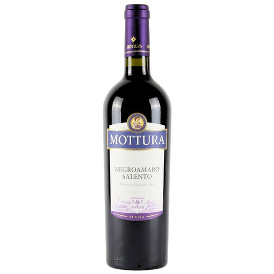 Mottura Negroamaro Salento wine bottle on a white background