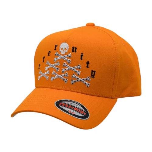 Orange MUKA Eternity Stone Snapback hat with embroidered logo, flat brim, and adjustable strap.