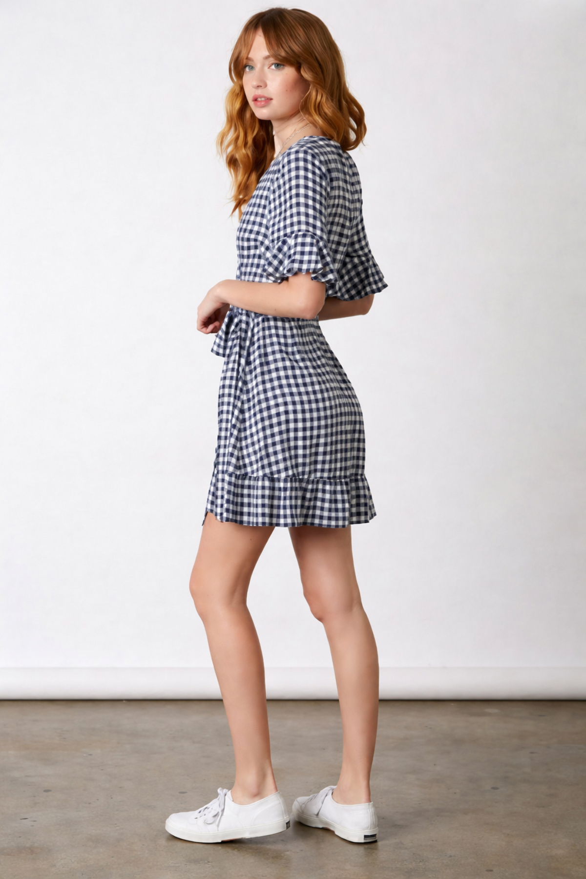 Courtney Navy and White Gingham Wrap Dress