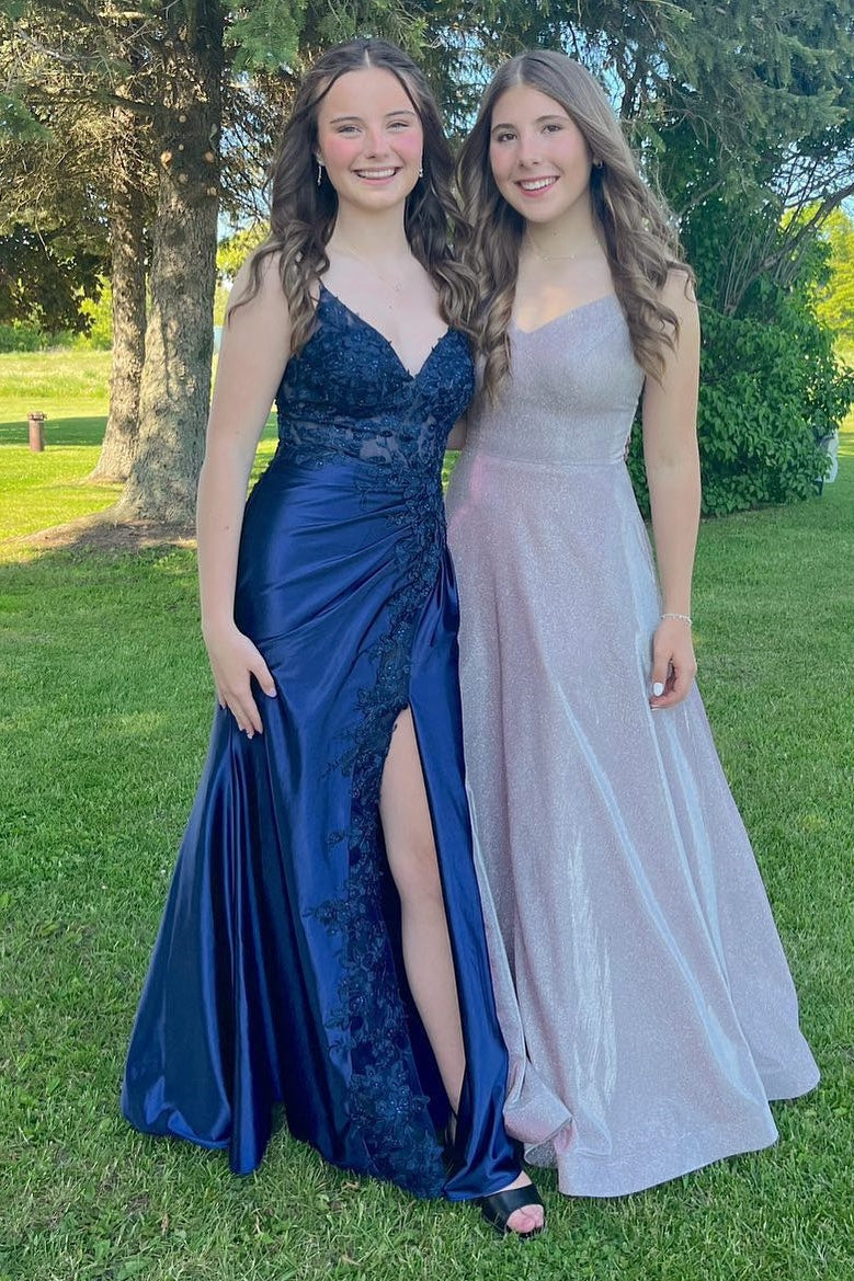 Blue Appliques Mermaid Long Formal Dress