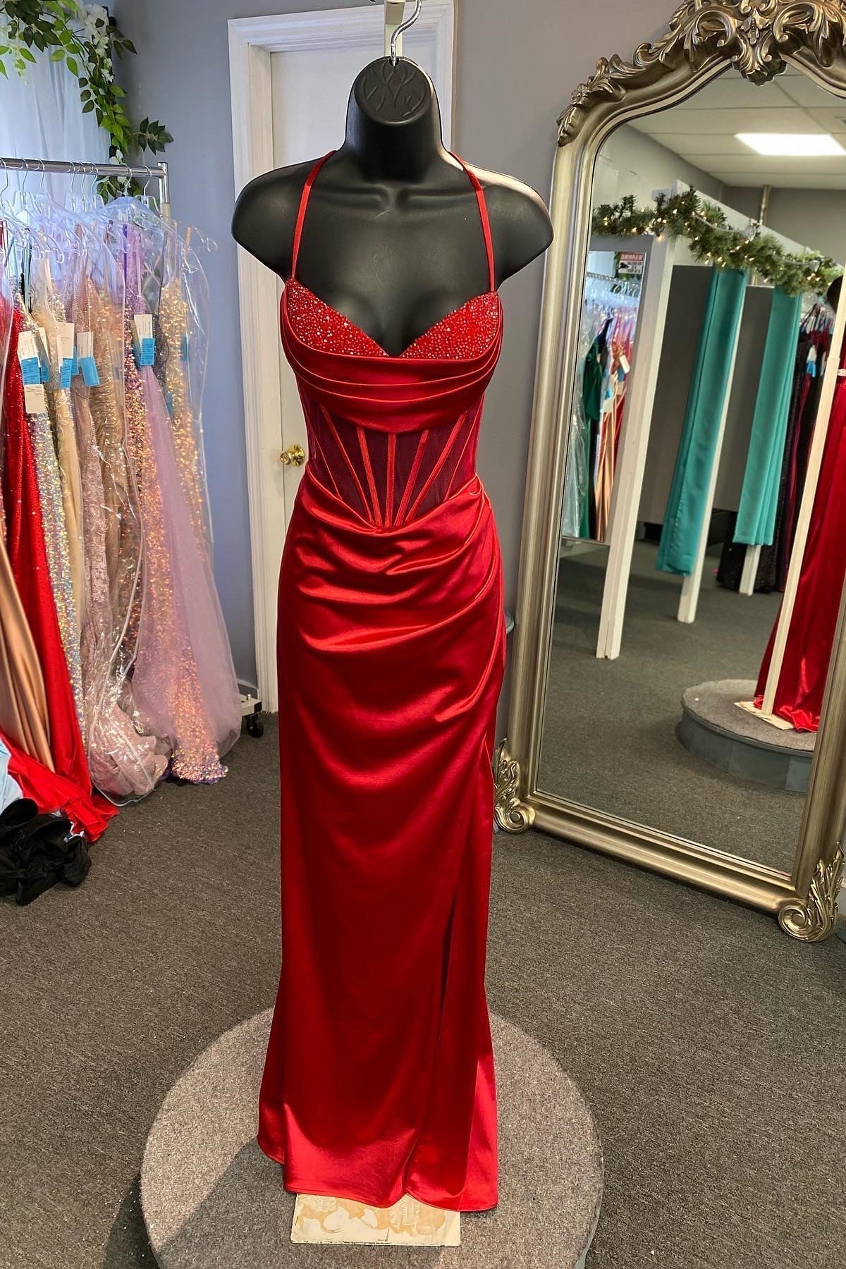 Orange Spaghetti Straps Mermaid Long Formal Dress