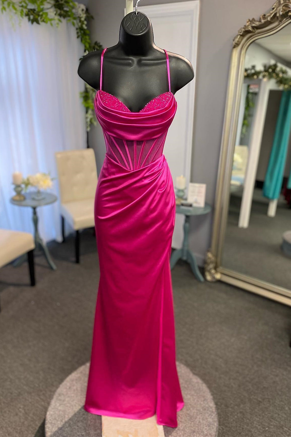Orange Spaghetti Straps Mermaid Long Formal Dress