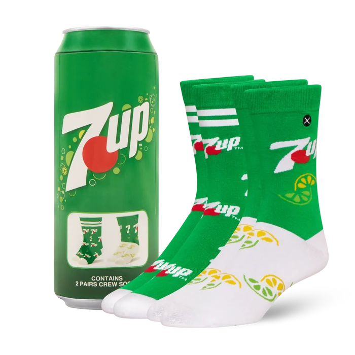 ODD SOX 7UP socks 2 pack featuring colorful 7UP logo and branding on casual sock designs, perfect for everyday wear.