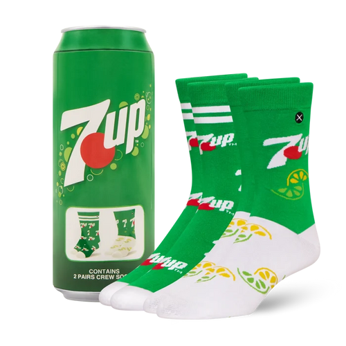 ODD SOX 7UP socks 2 pack featuring colorful 7UP logo and branding on casual sock designs, perfect for everyday wear.