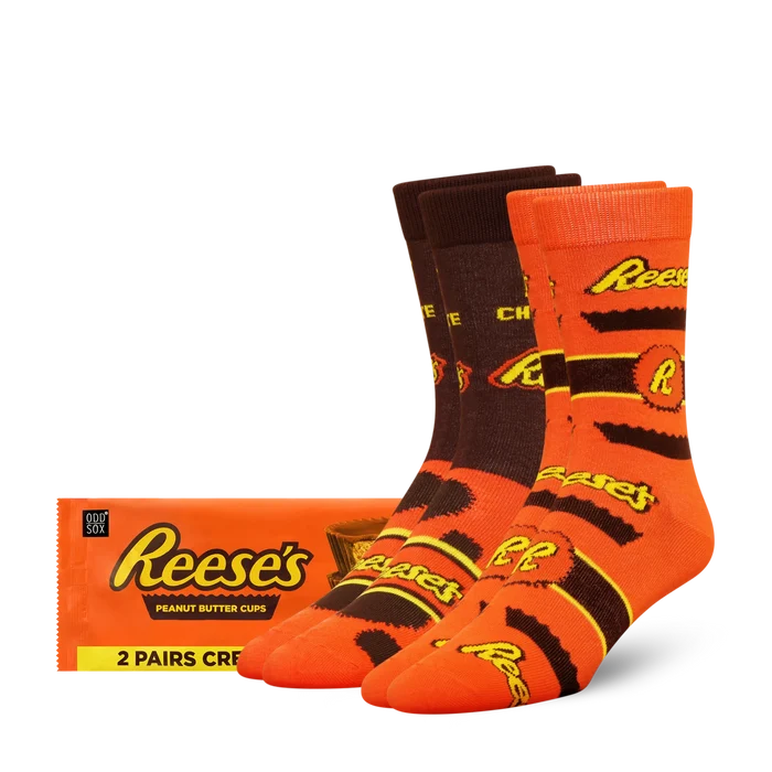 ODD SOX Reese's Cup socks 2-pack showing colorful, fun sock designs with Reese's Cup graphics on soft, comfortable fabric.