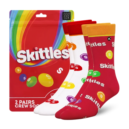 ODD SOX Skittles Socks 2 Pack featuring colorful, fun sock designs in vibrant patterns and soft fabric for casual wear.