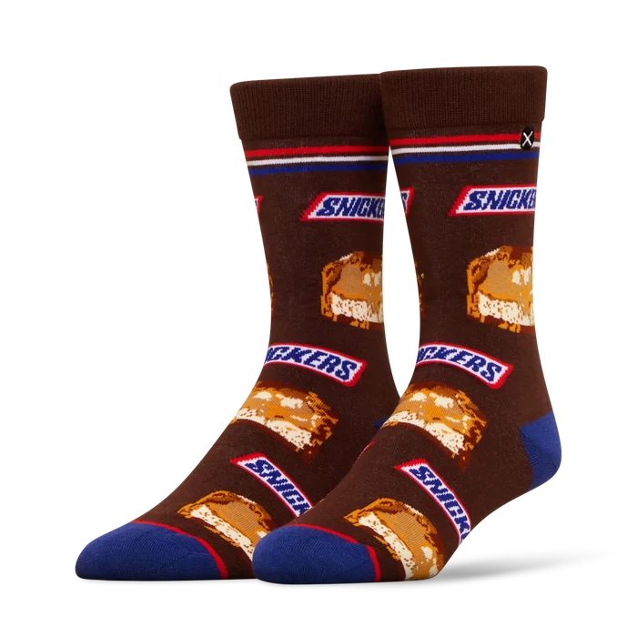 ODD SOX Snickers socks 2-pack featuring colorful, patterned sock designs with Snickers branding visible on the fabric.