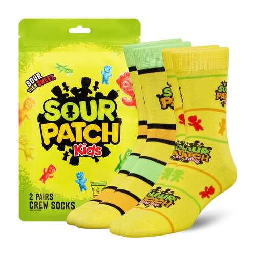 Pair of ODD SOX Sour Patch socks in a 2-pack featuring colorful candy-inspired design, made from soft, comfortable fabric.