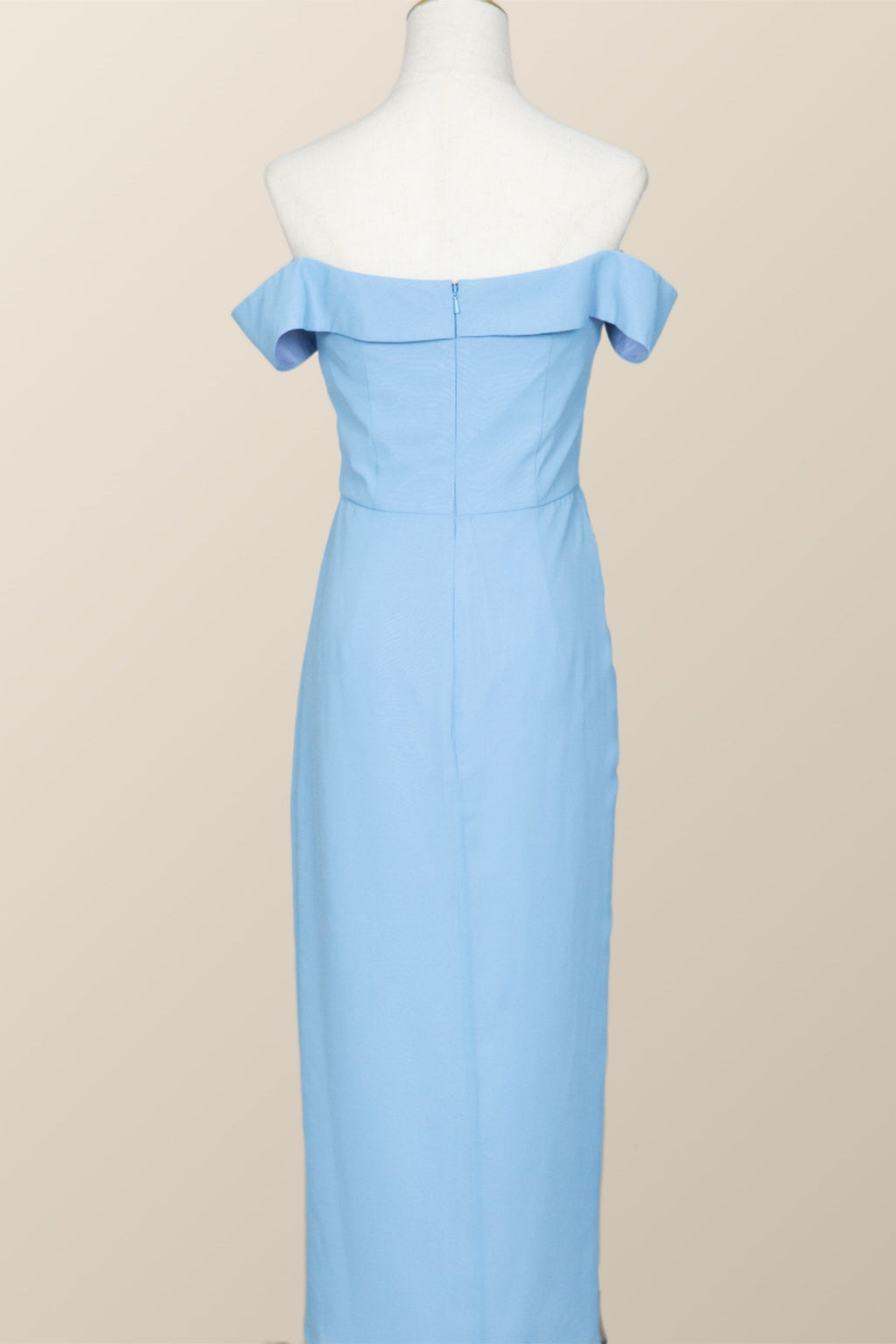 Off the Shoulder Blue Draped Midi Bridesmaid Dress