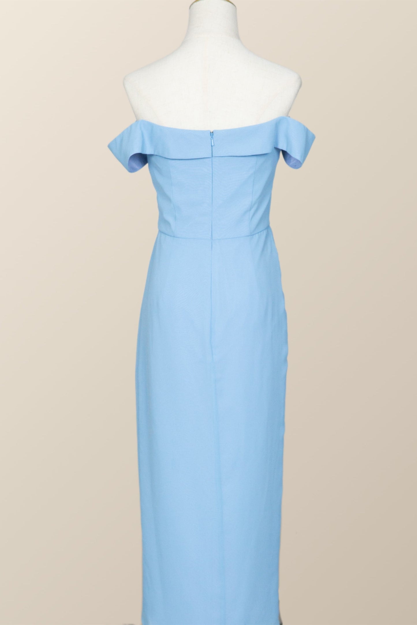 Off the Shoulder Blue Draped Midi Bridesmaid Dress