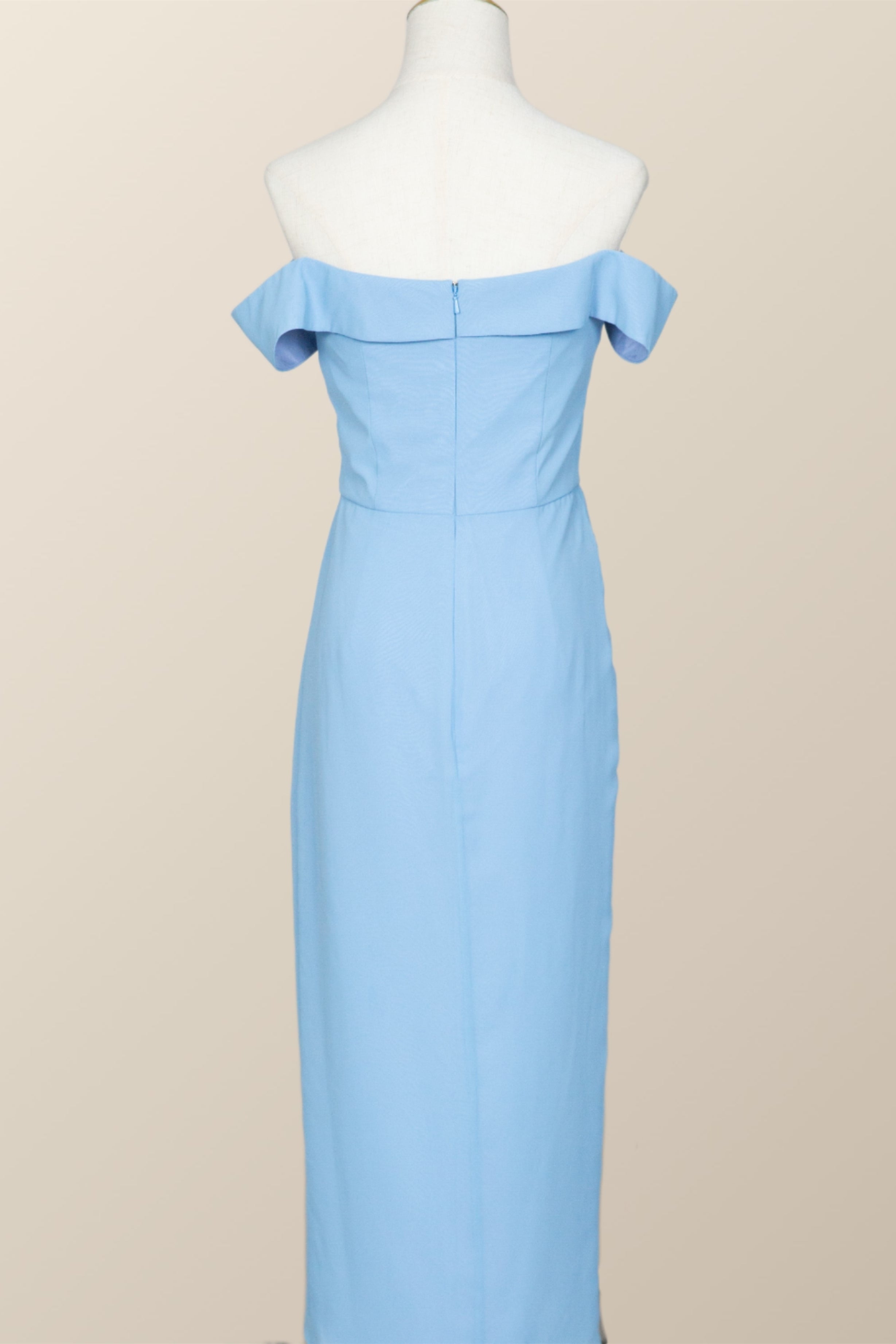 Off the Shoulder Blue Draped Midi Bridesmaid Dress