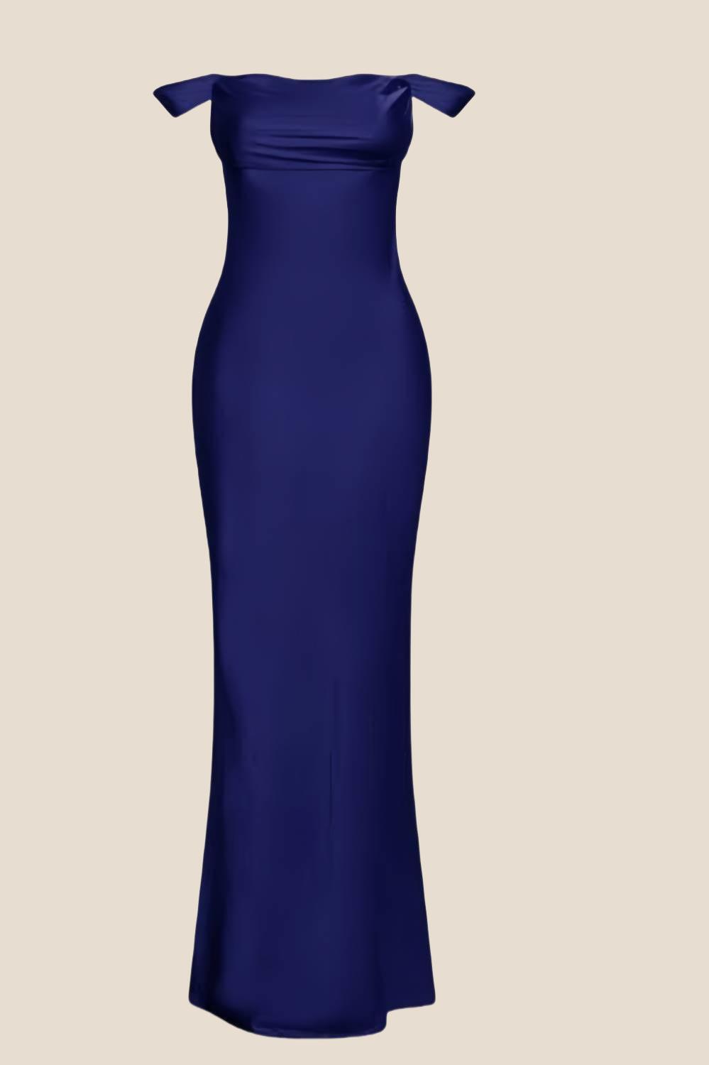 Off the Shoulder Orange Soft Satin Fitted Dress