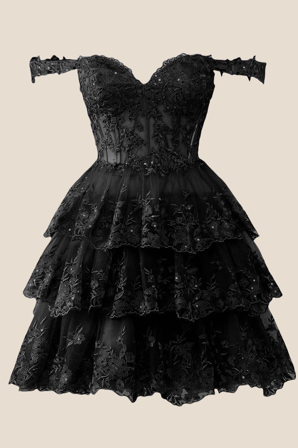 Green Lace Appliques Ruffle A-line Dress