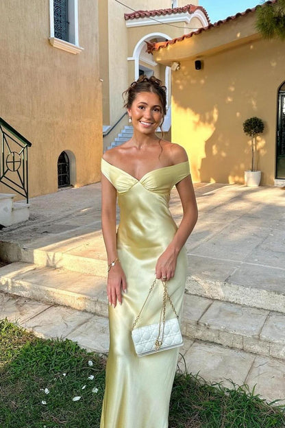 Off the Shoulder Aqua Soft Satin Fitted Dress