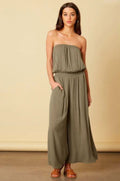 Keli Olive Strapless Wide Leg Jumpsuit