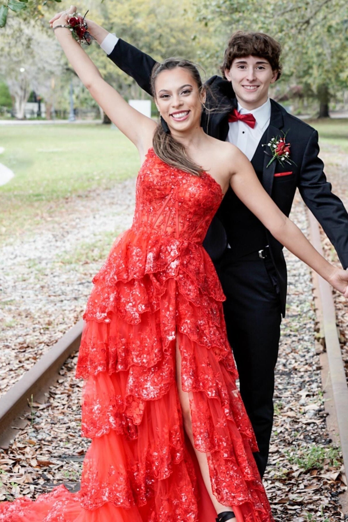 One Shoulder Navy Blue Appliques Ruffles Long Formal Dress