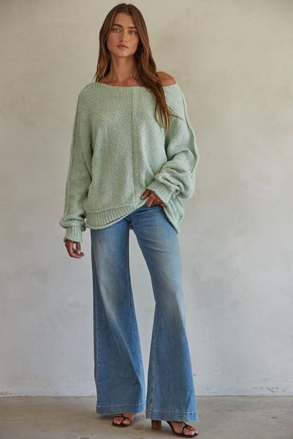 Elara Mint Knit Pullover Sweater
