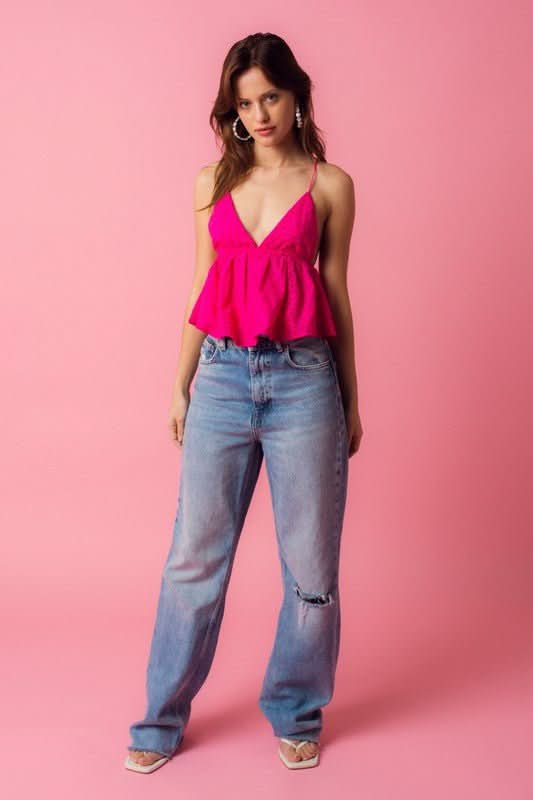 Freya Fuchsia Eyelet Babydoll Top