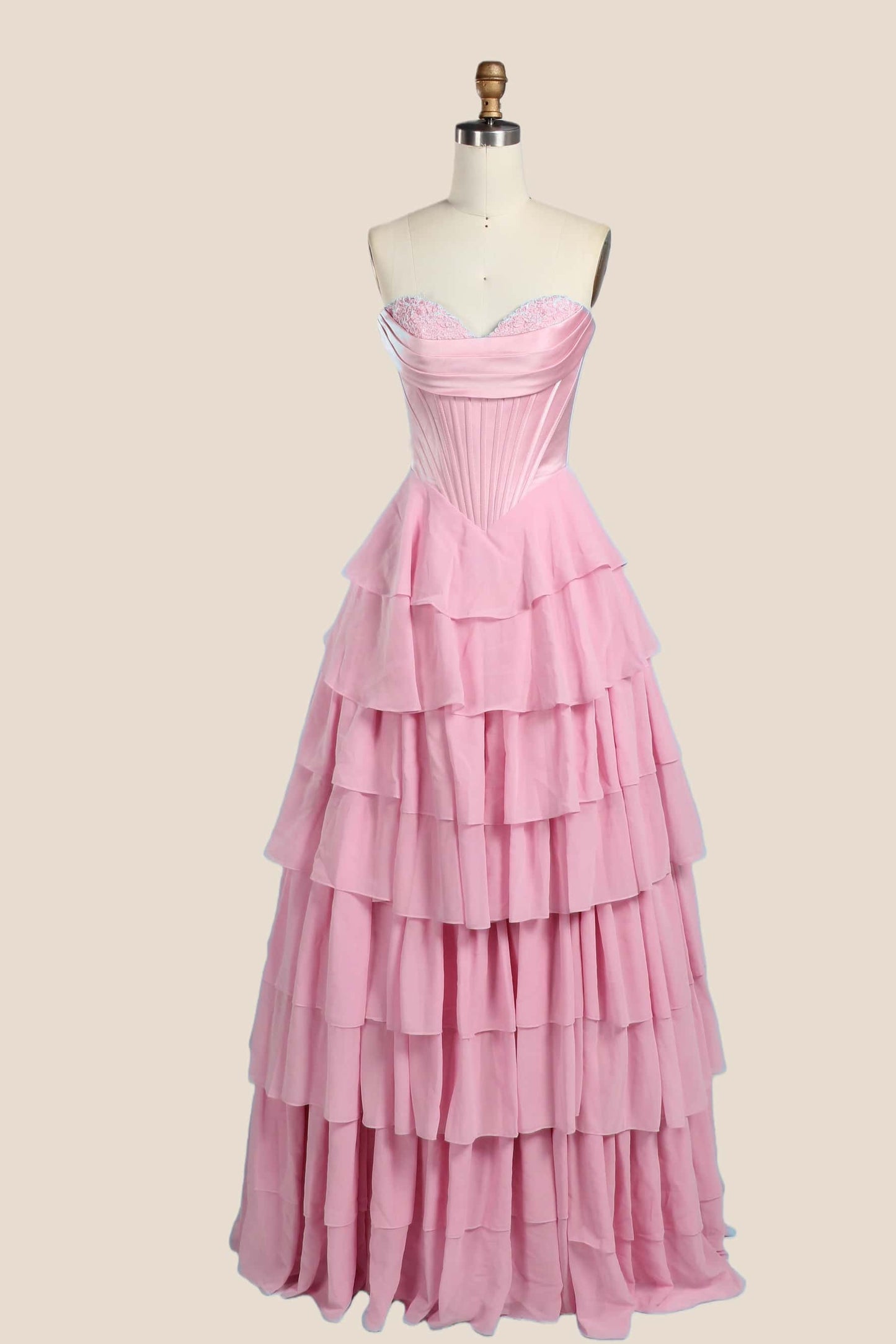 Light Blue Corset Chiffon Tiered Formal Gown