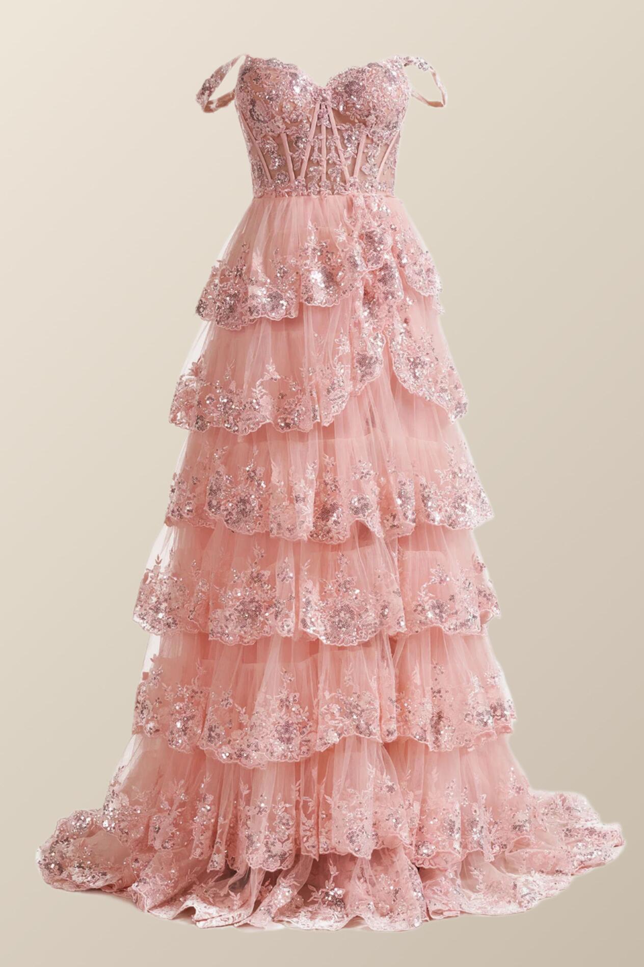 Off the Shoulder Light Blue Sequin Ruffles Long Formal Dress