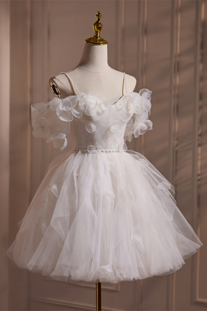 Off the Shoulder White Tulle Short Princess Dress