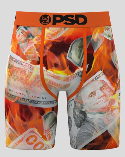 PSD Burning Benjis boxers in multi-color with dollar bill design, casual men's underwear from PSD Underwear.