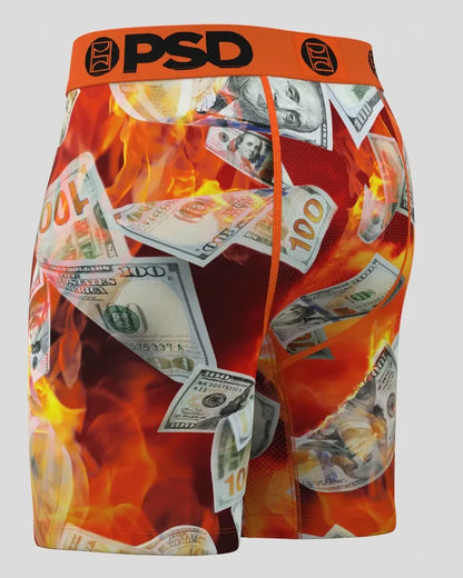 PSD Burning Benjis boxers in multi-color with dollar bill print, stylish men's underwear from PSD Underwear.