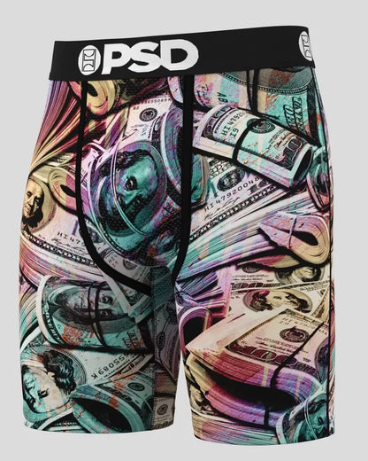 PSD Money Chalk Boxer briefs in multi-color, featuring playful money chalk print, made from comfortable stretchy fabric.