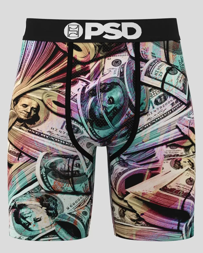 PSD Underwear Money Chalk boxers with colorful chalkboard print, stylish men's underwear accessory featuring vibrant design.