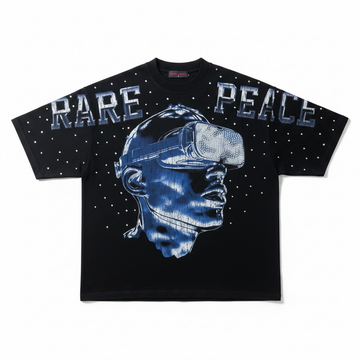 Black oversized T-shirt by RARE PEACE featuring rhinestone embellishments and "Bad Habits" graphic print.