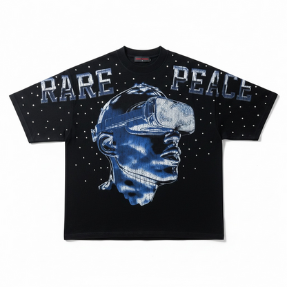 Black oversized T-shirt by RARE PEACE featuring rhinestone embellishments and "Bad Habits" graphic print.