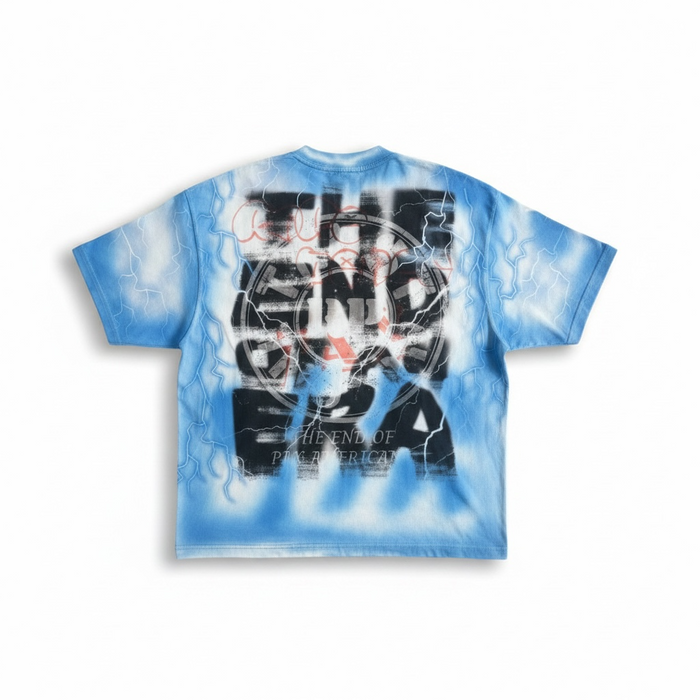 Rare Peace oversized ecru T-shirt with rhinestone "Trust No One" slogan, cropped style, casual streetwear look.