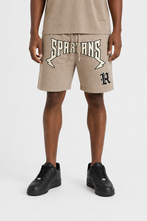 Rebel Minds Spartans Washed Shorts in taupe, casual men's shorts with a relaxed fit and washed finish for a vintage look.