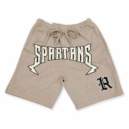 Rebel Minds Spartans Washed shorts in taupe, casual men's shorts with a relaxed fit and distressed wash detail.