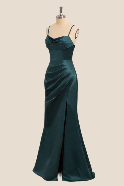Dark Green Ruched Mermaid Long Formal Dress