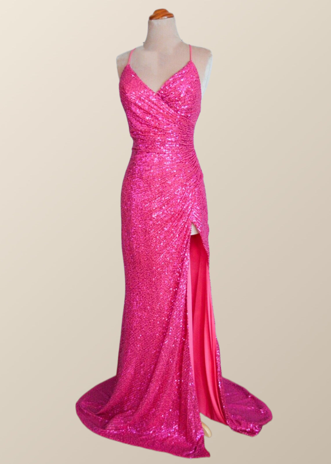 Champagne Sequin Ruched Fitted Long Prom Dress