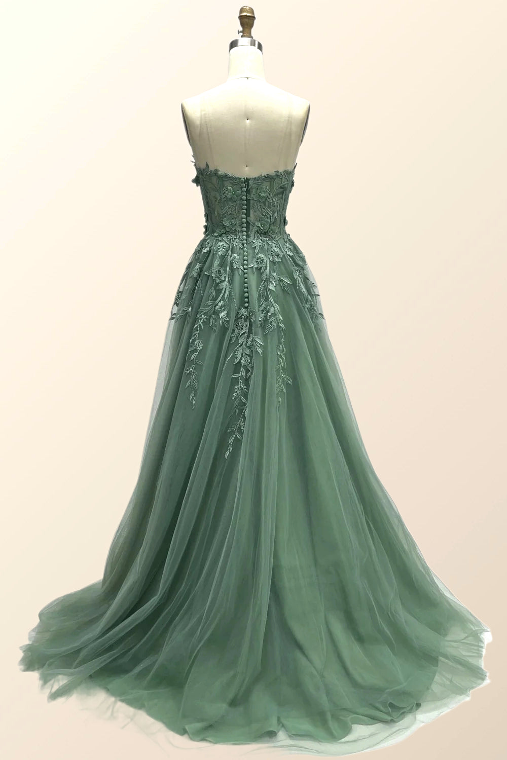 Black Floral Embroidery Strapless A-line Formal Dress