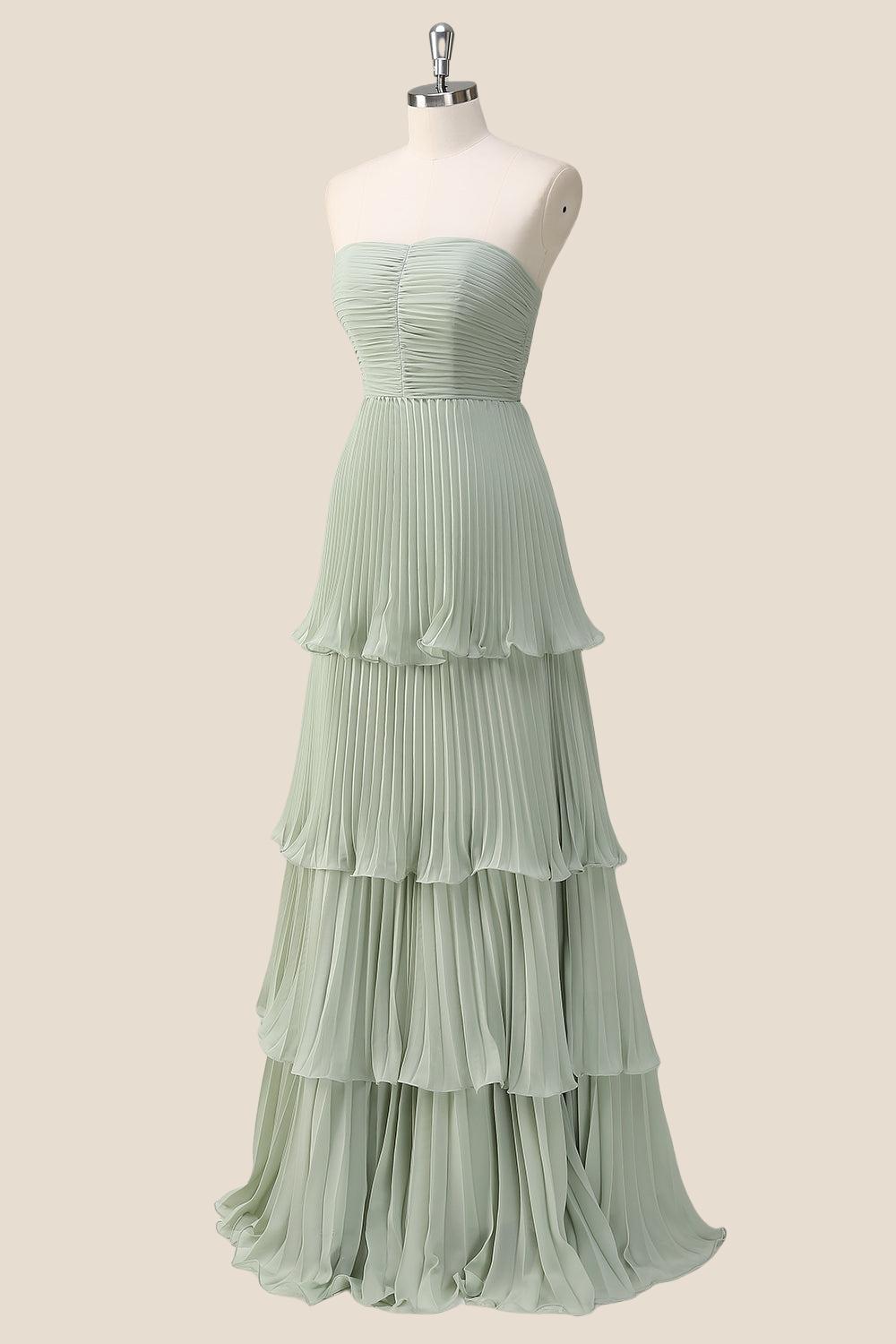 Emerald Green Chiffon Ruffles Long Party Dress