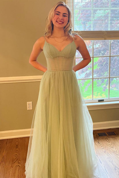 Neon Pink Pleated A-line Long Formal Dress