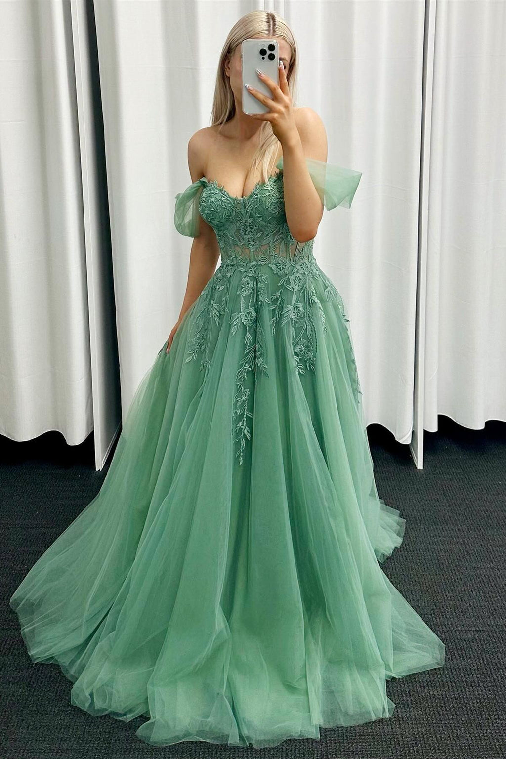 Light Blue Floral Embroidery Strapless A-line Formal Dress