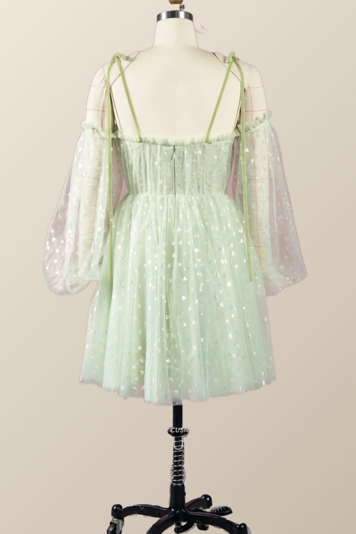 Pink Coset Short Dress with Puffy Sleeves