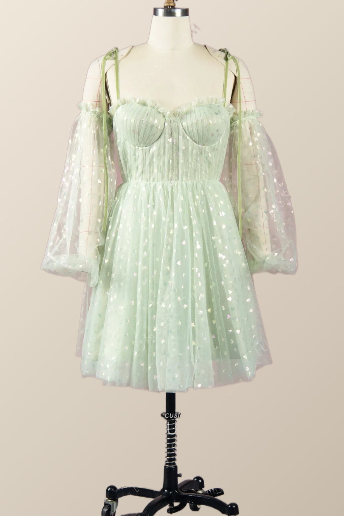 Pink Coset Short Dress with Puffy Sleeves