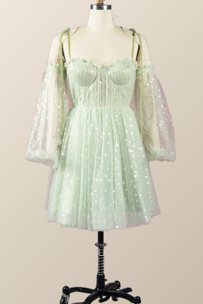 Pink Coset Short Dress with Puffy Sleeves