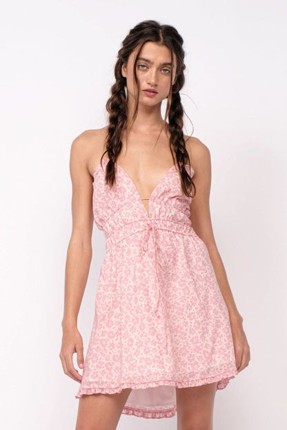 Kristen Pink Floral Halter Mini Dress