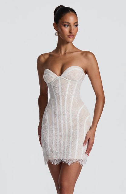 Sian Mini Dress - Ivory Embellishment