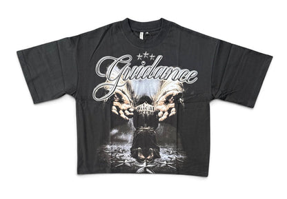 Black Silent Verse Guidance oversized cropped T-shirt with bold front graphic, casual streetwear style.